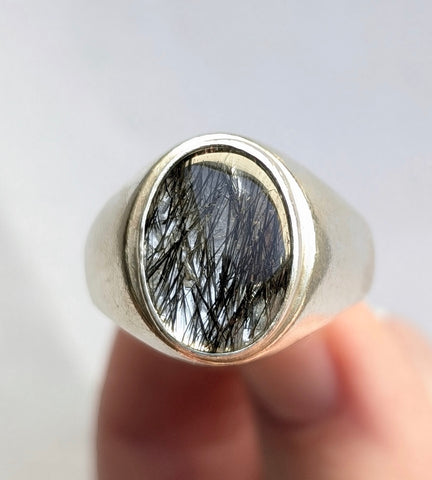 Rutile Quartz Signet Ring, Size 13