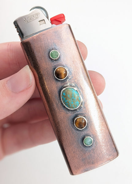 Turquoise and Copper Lighter Cover