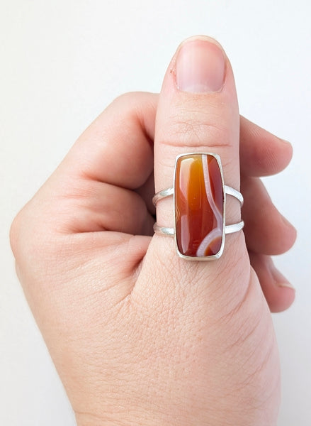 Orange Banded Agate Ring, Size 10