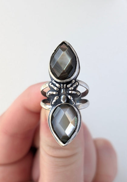 Black Mother of Pearl Ring, Size 7.5
