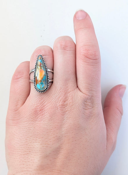 Spiny Oyster and Turquoise Mix Ring, Size 7.5