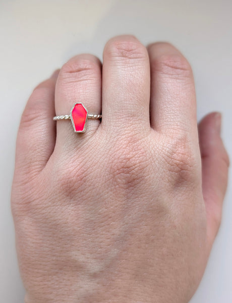 Aura Opal Coffin Stacking Ring, Size 6