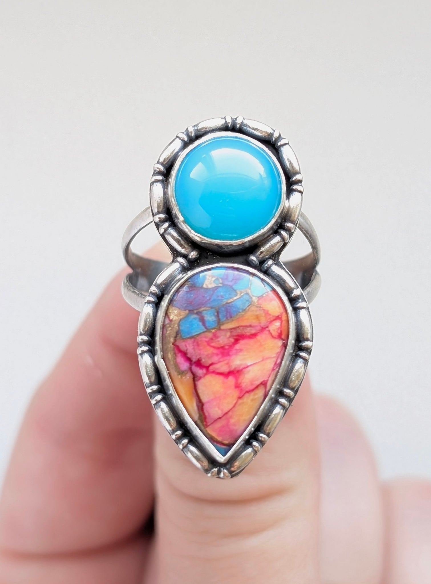 Caribbean Chalcedony and Turquoise Ring, Size 10.5