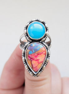 Caribbean Chalcedony and Turquoise Ring, Size 10.5