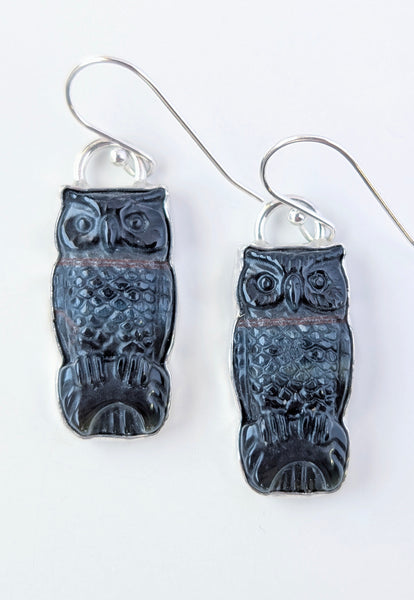 Blue Tigers Eye Owl Earrings