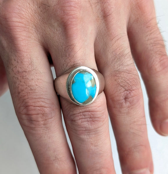 Persian Turquoise Signet Ring, Size 12