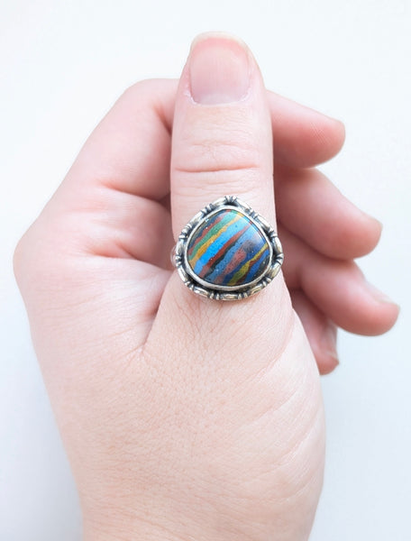 Rainbow Casillica Ring,Size 9.5