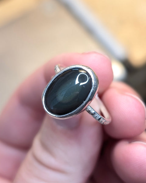 Rainbow Obsidian Ring, Size 8