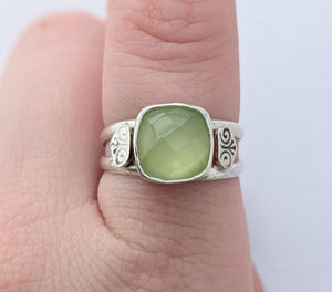 Sterling Silver Lemon Chalcedony Ring Size 7.5 US