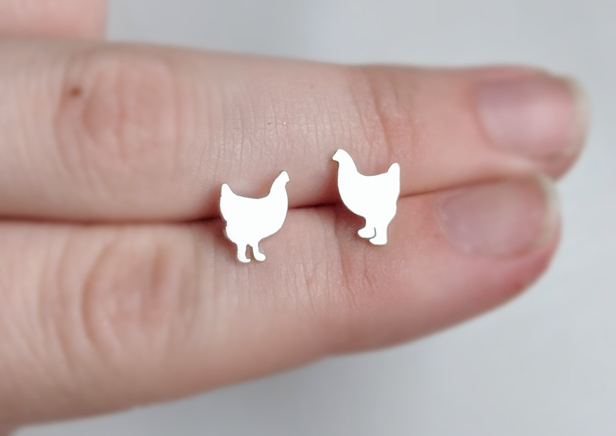 Sterling Silver Chicken Earrings handmade by An American Metalsmith