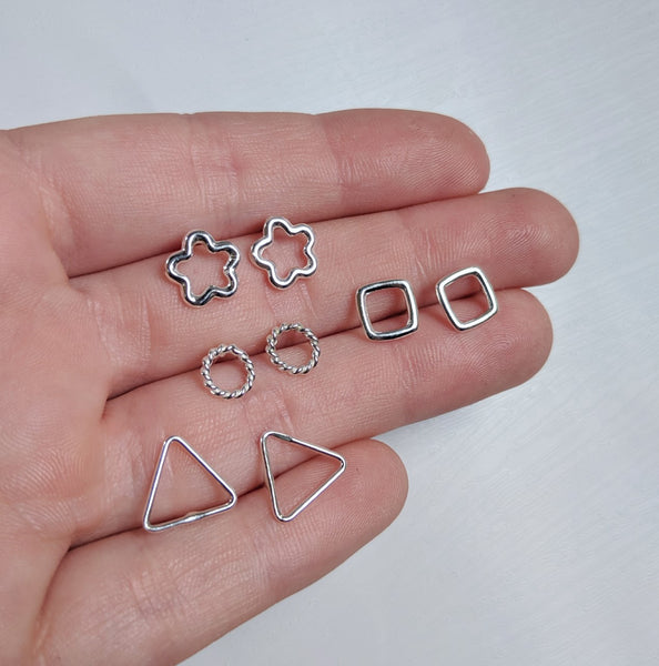 Various design stud earrings made by An American Metalsmith