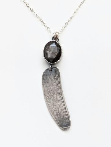 Sterling Silver and Silver Sheen Obsidian Dragonfly Necklace