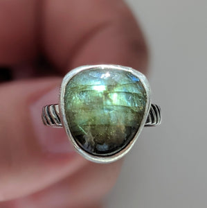 Sterling Silver and Labradorite Ring, Size 7 US