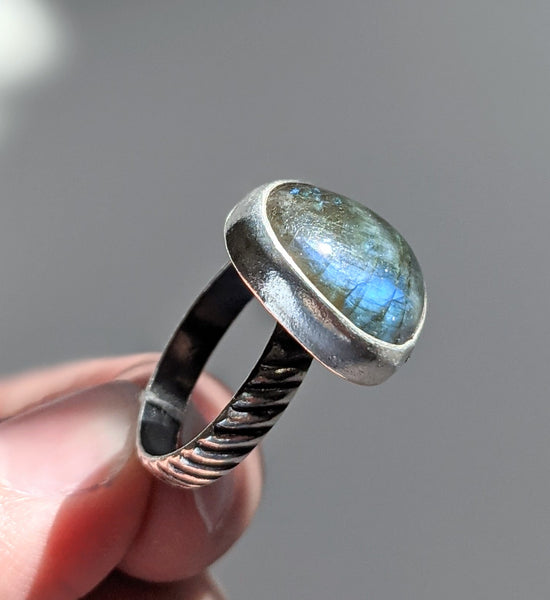 Sterling Silver and Labradorite Ring, Size 7 US