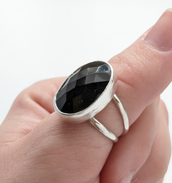 Sterling Silver Black Onyx Ring, size 8.5 US