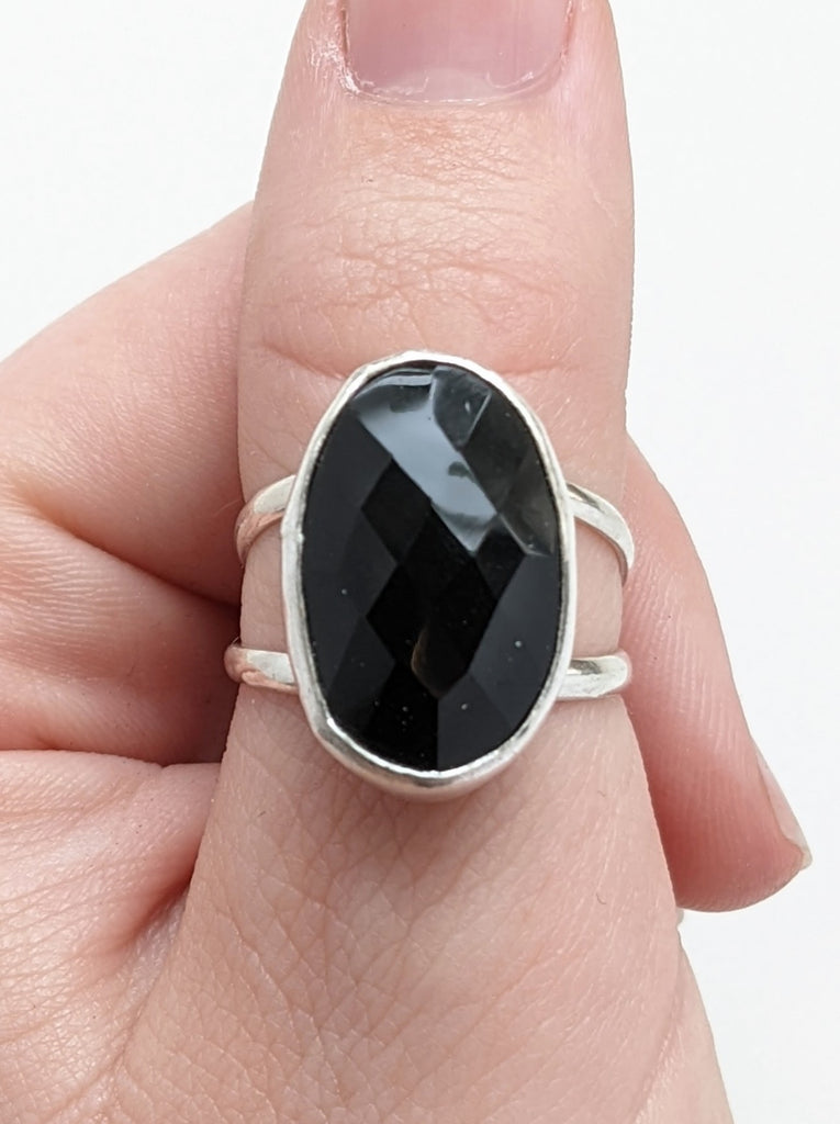 Sterling silver black onyx ring, Designer ring for women at ₹9550 | Azilaa