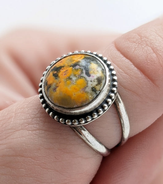 Sterling Silver Bumblebee Jasper Ring Size 8 US