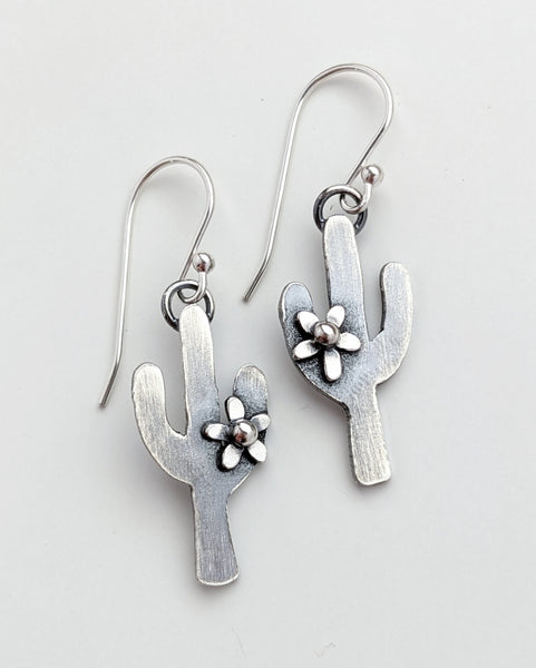 Sterling Silver Cactus and Flower Earrings