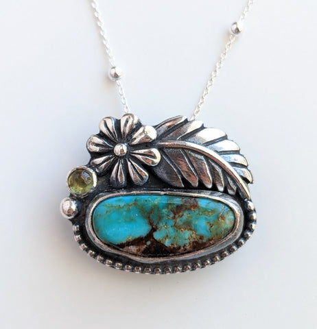 Sterling Silver Turquoise and Tourmaline Necklace