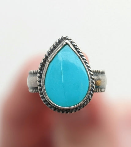 Sterling Silver Turquoise Ring Size 7.25 US