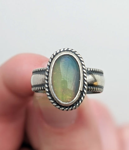 Sterling Silver Opal Ring Size 6.5 US