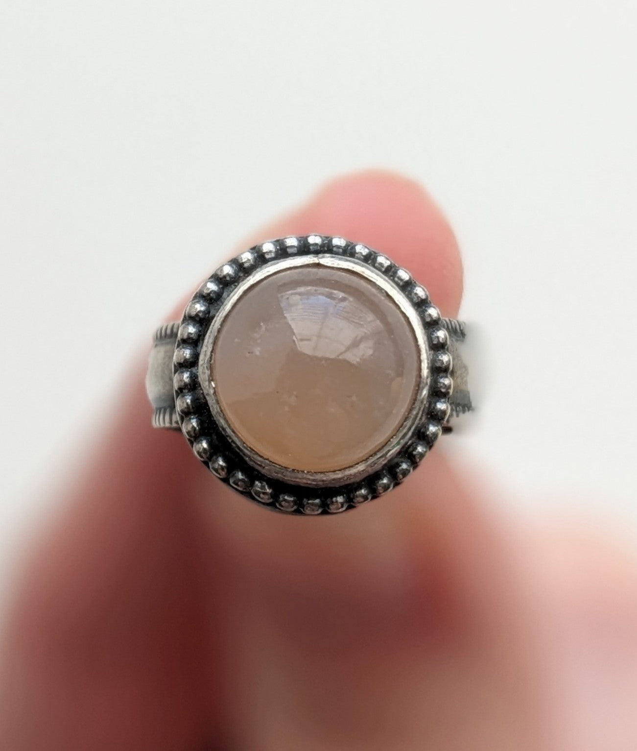 Sterling Silver Peach Moonstone Ring Size 5 US