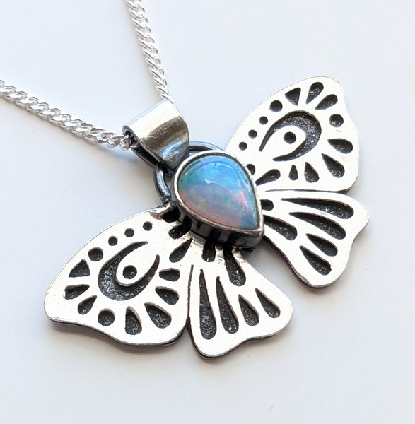 Sterling Silver Opal Moth Necklace