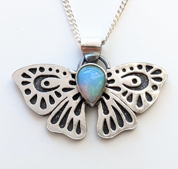 Sterling Silver Opal Moth Necklace