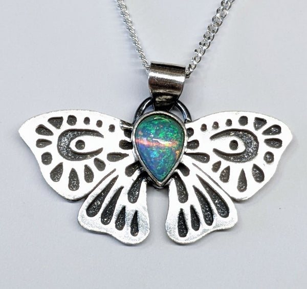 Sterling Silver Opal Moth Necklace