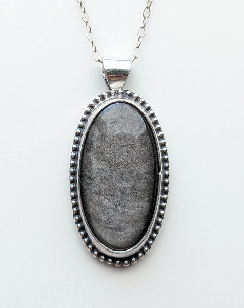 Sterling Silver Silver Sheen Obsidian Necklace