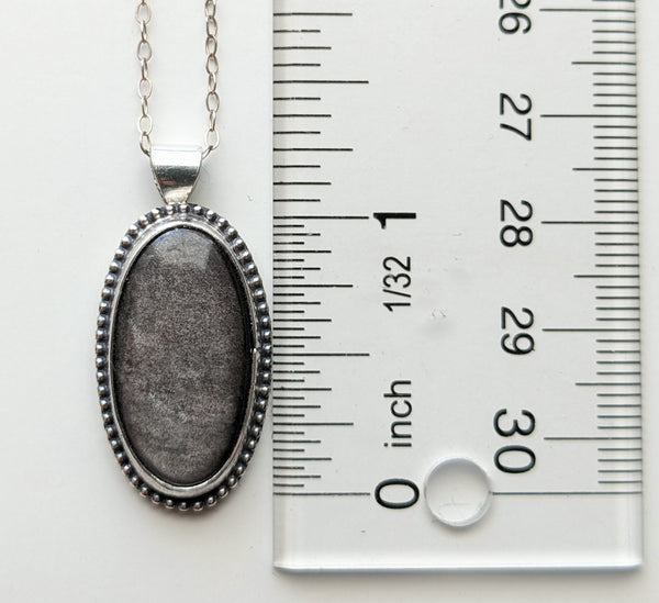 Sterling Silver Silver Sheen Obsidian Necklace