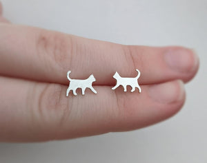 Sterling Silver Cat Stud Earrings