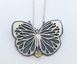 Sterling Silver Butterfly Necklace with Citrine