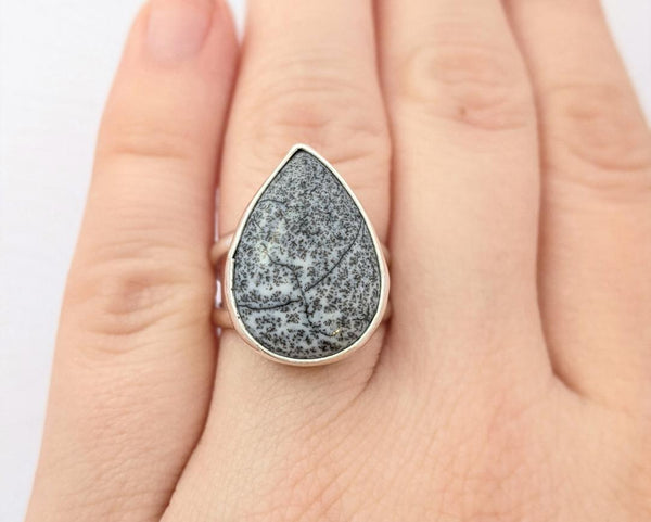Sterling Silver Dendritic Agate Ring, Size 6