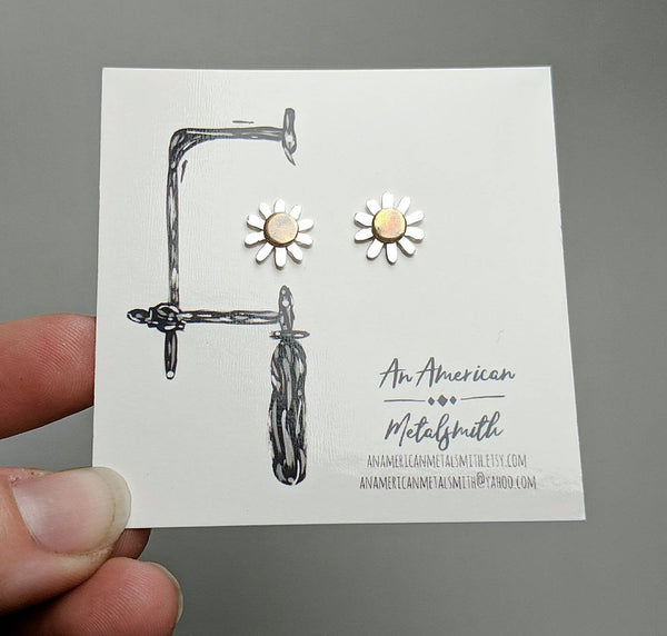 Sterling silver brass daisy earrings handmade by An American Metalsmith