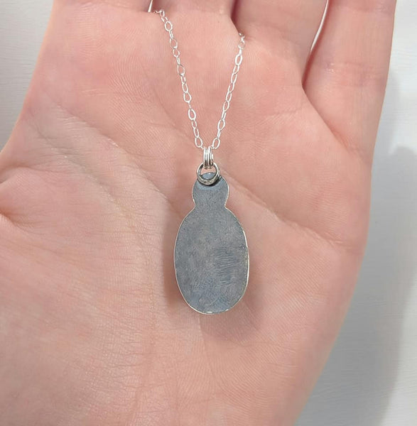 Rear view of a Sterling Silver Labradorite and CZ Necklace handmade by An American Metalsmith