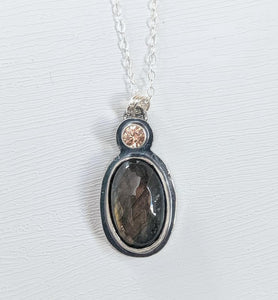 Sterling Silver Labradorite and CZ Necklace handmade by An American Metalsmith