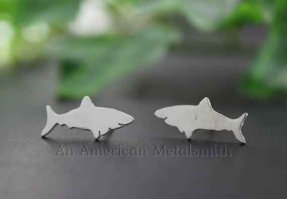 Sterling Silver Shark Earrings handmade by An American Metalsmith